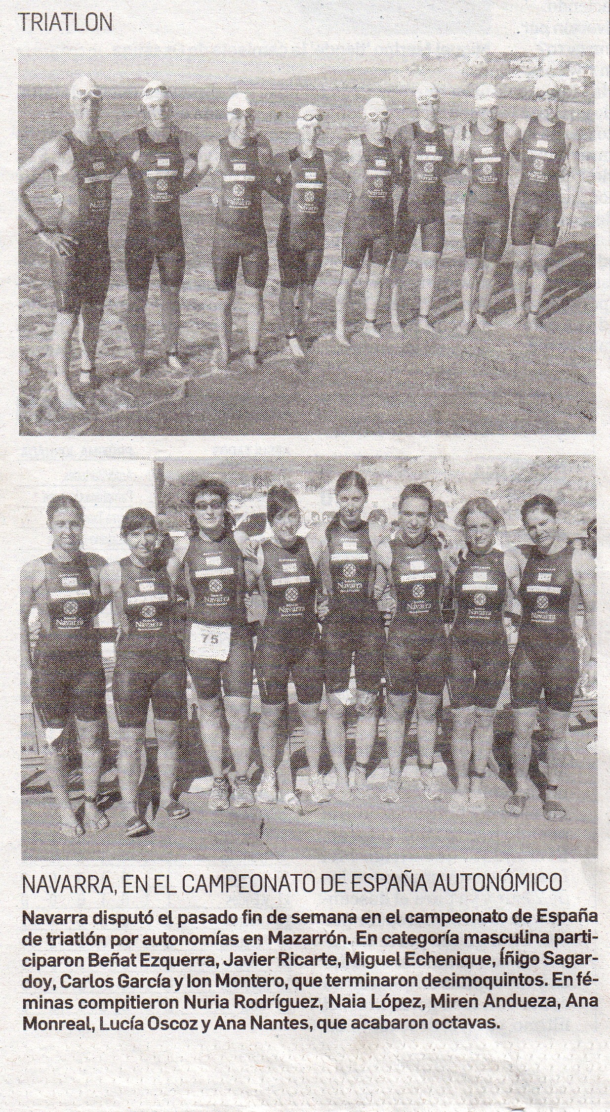 Decimosegundo puesto de la Selección Navarra en el Cto. de España de Triatlón por CCAA